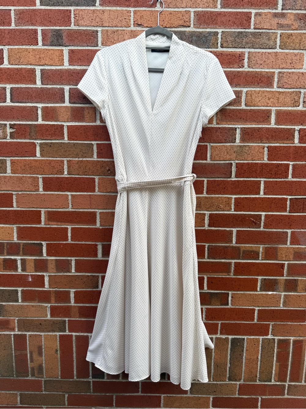 Lauren Ralph Lauren Polka Dot Belted Midi Dress Ivory Blue Size 12